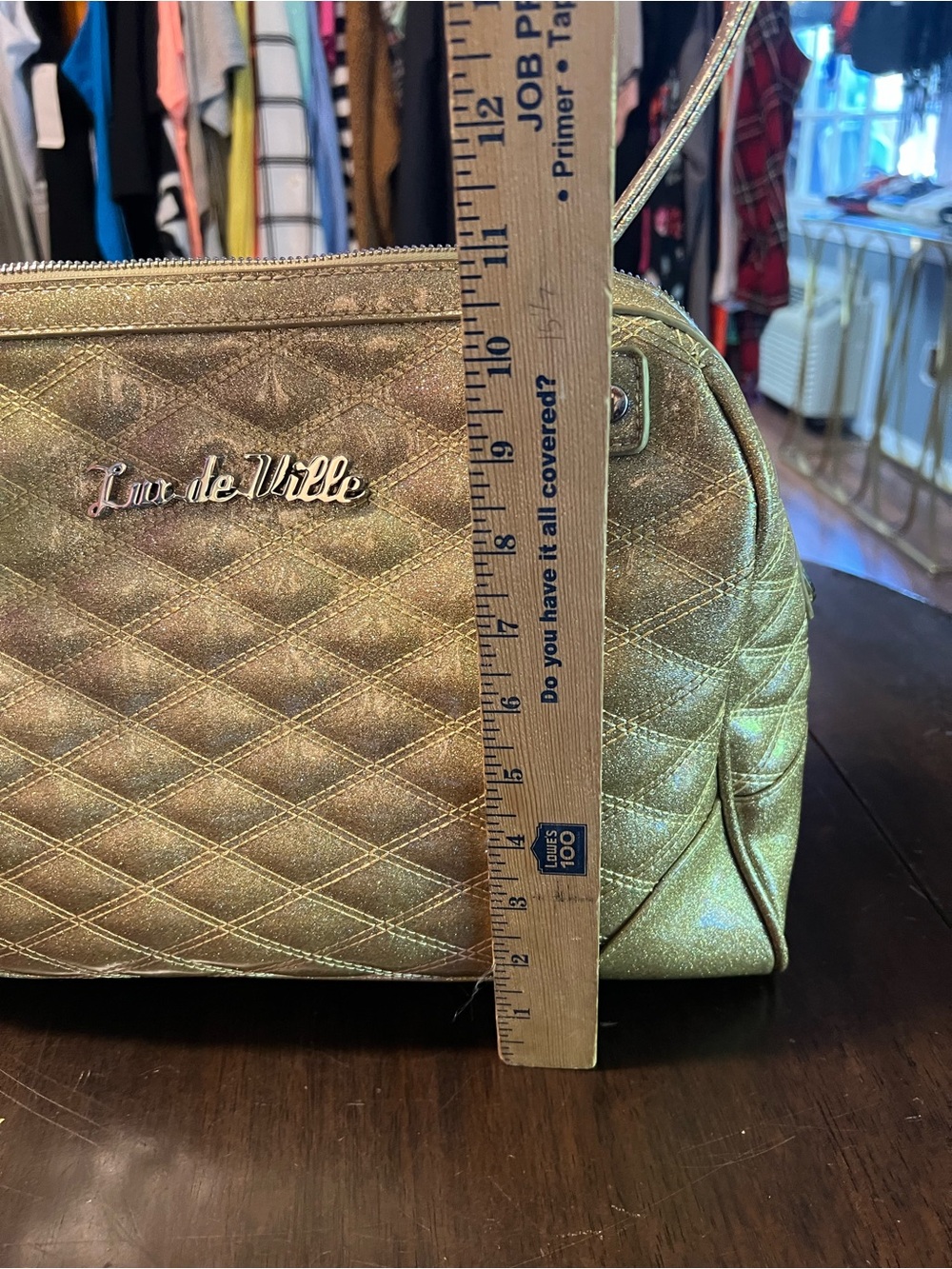 Lux de Ville Metallic Gold Quilted Shoulder Bag - Picture 9 of 10